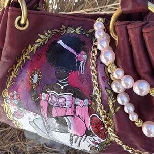 Juicy Couture Burgundy Shoulder Bag with Artistic Design